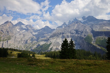 Fototapeta na wymiar View on a mountain next to the Oeschinen Lake is a lake in the Bernese Oberland, Switzerland,