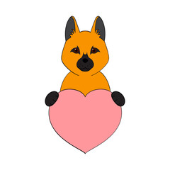 Cute cartoon dog holding his heart in his paws. Valentine's Day greeting card with space for text. Design for invitation, card, flyer, brochure, banner. Little pets in love. A declaration of love