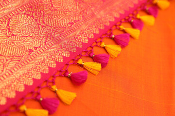 Indian Traditional Silk Saree with pallu knots	
