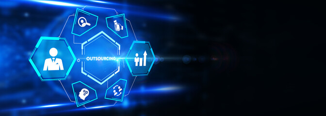 Business, Technology, Internet and network concept. Outsourcing Human Resources. 3d illustration