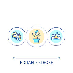 Efficient leadership loop concept icon. Motivating and inspiring speaker. Guidance, mentorship abstract idea thin line illustration. Isolated outline drawing. Editable stroke. Arial font used