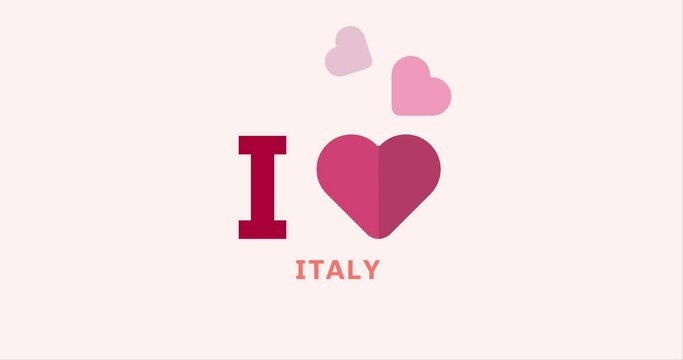 I Love ITALY with heart shape modern animation on the background