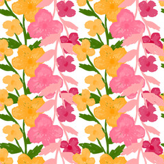 Doodle stylized flowers seamless pattern. Decorative naive botanical texture. Creative flower background.