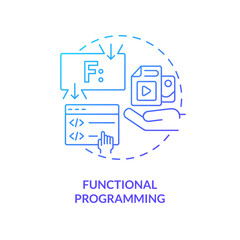 Functional programming blue gradient concept icon. Coding paradigm type abstract idea thin line illustration. Combining function calls. Isolated outline drawing. Myriad Pro-Bold font used - obrazy, fototapety, plakaty