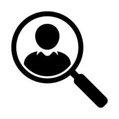 Magnifying glass looking for people icon, employee search symbol concept, headhunting, staff selection, vector illustration