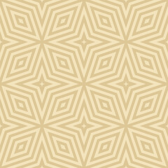 Golden vector geometric seamless pattern with lines, stripes. Stylish abstract gold striped ornament. Retro vintage style texture with diamonds, stars, rhombuses. Luxury geo background. Repeat design