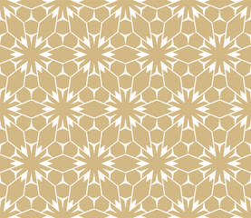 Fototapeta premium Vector abstract geometric seamless pattern. Luxury gold and white lines texture, elegant floral lattice, mesh, grid. Golden oriental traditional ornament background, repeat tiles, modern geo design