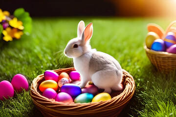 Easter rabbit and basket with eggs