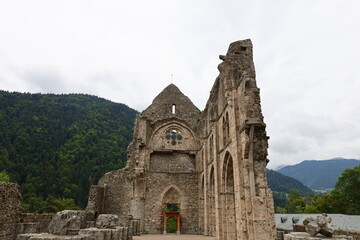 View on the Aulps Abbey located at an altitude of 810 metres in the village of Saint-Jean-d'Aulps in the Haute-Savoie