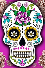 Tag der Toten Motiv, Tradition aus Mexiko, Día de Muertos, 2. November, Totenkopf, Blumenmuster, 