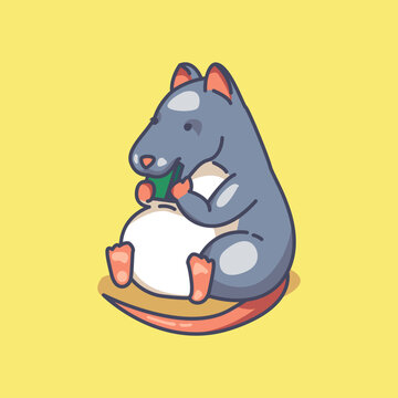 Cute illustration of a mouse eating money. Cartoon-styled mice. Vector logo