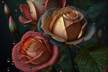 rose with water drops. sketch art for artist creativity and inspiration. generative AI