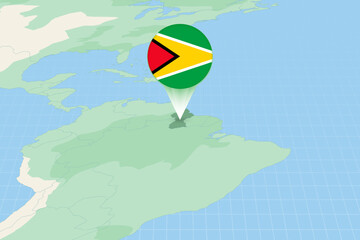 Map illustration of Guyana with the flag. Cartographic illustration of Guyana and neighboring countries.