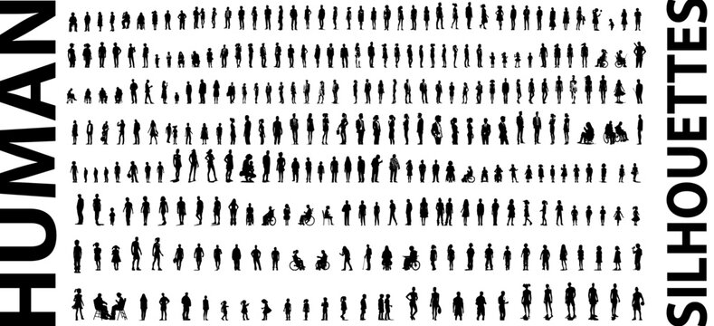 human silhouettes, diversity, sport, music, vector, shadow, concept, silhouette set
