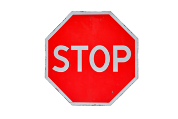 Stop sign at a closed construction site due to an epidemic of coronavirus disease, isolated on a white background