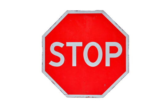 Stop sign at a closed construction site due to an epidemic of coronavirus disease, isolated on a white background