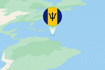 Map illustration of Barbados with the flag. Cartographic illustration of Barbados and neighboring countries.