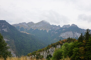 View on a mountain of the department of Haute-Savoie in the Auvergne-Rhône-Alpes region of Southeastern France