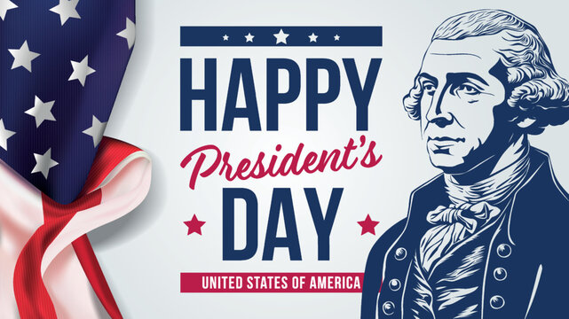 Presidents day background. Banner on top of American flag. Vector illustration.