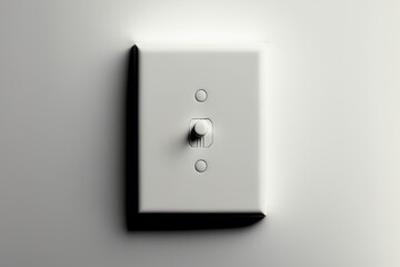 A white light switch on a white wall is seen in detail. Generative AI