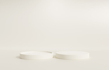 3D display podium, beige background with pedestal. Beauty, cosmetic product presentation stand. Luxury feminine mockup 3d render advertisement