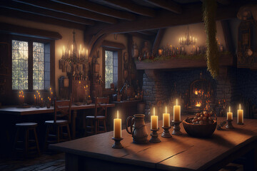 Medieval tavern interior, concept art