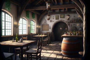 Fotobehang Medieval tavern interior, concept art © vvalentine