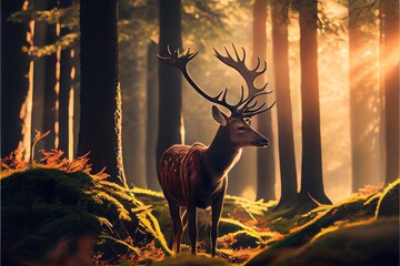 Deer on Forest. Generative AI