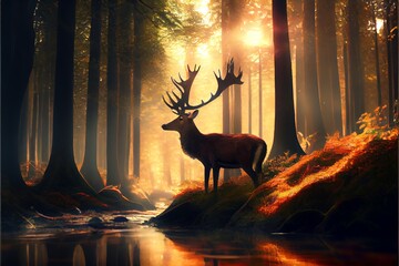 Deer on Forest. Generative AI