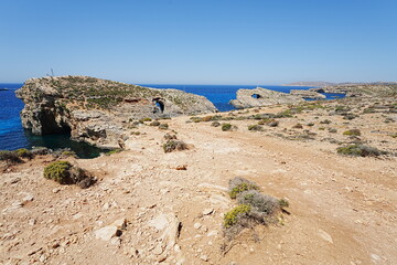 Rocky european Comino island in Malta - vertical