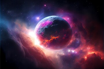 Obraz na płótnie Canvas Planet and outer space nebula. Generative AI