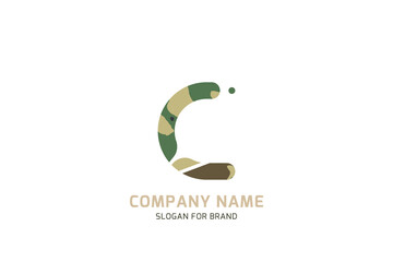 Original symbol C for logo. Letter in camouflage stylization for military and army theme for creative design template. Flat illustration EPS10 © vadish