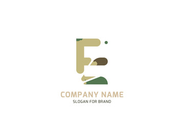Original symbol E for logo. Letter in camouflage stylization for military and army theme for creative design template. Flat illustration EPS10