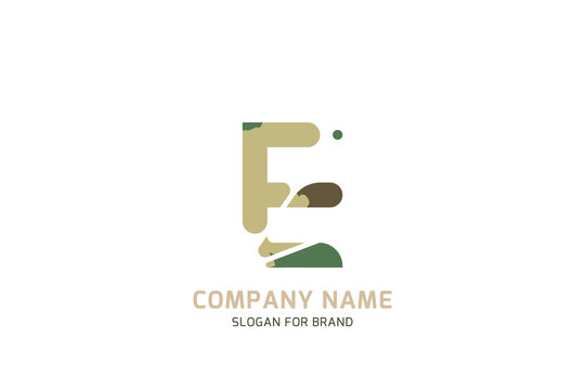 Original symbol E for logo. Letter in camouflage stylization for military and army theme for creative design template. Flat illustration EPS10
