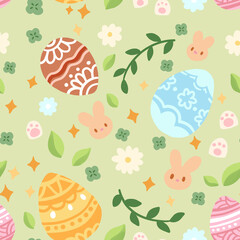 seamless pattern with easter eggs and flowers