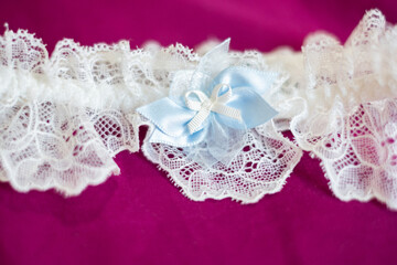 Close up of a lace on a wedding dress. High quality photo. 