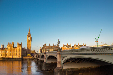 Westminster Palace and Big Ben, the Great Bell of the Great Clock of Westminster along the River...