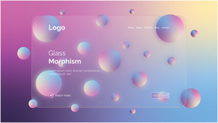 Colorful gradient background with glass morphism. vector template futuristic trendy design