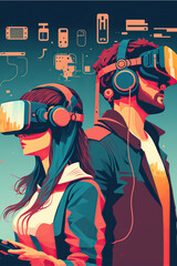 Man and woman playing metaverse, VR