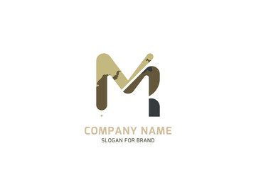 Original symbol M for logo. Letter in camouflage stylization for military and army theme for creative design template. Flat illustration EPS10