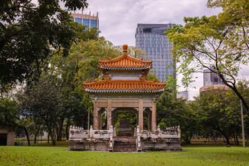 Asian style pavilion in Lumpini park. Bangkok, Thailand.