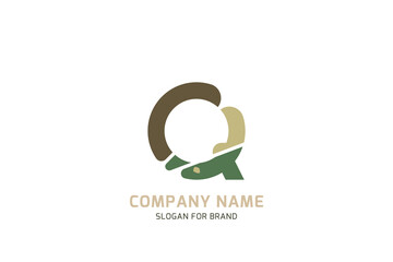 Original symbol Q for logo. Letter in camouflage stylization for military and army theme for creative design template. Flat illustration EPS10
