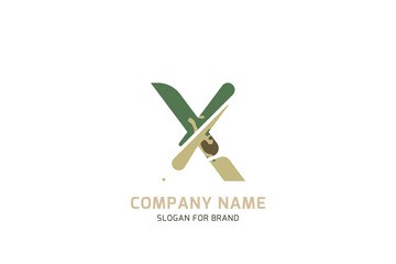 Original symbol X for logo. Letter in camouflage stylization for military and army theme for creative design template. Flat illustration EPS10