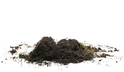 Soil, dirt pile isolated on white, side view  