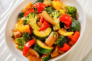 veggies stir-fry with thick soy based sauce