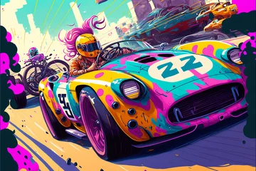 Wall murals Cars Illustration of  radical sports with bold and artistic color splashes  – Create with generative AI technology