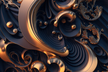 3D render abstract geometric background, metallic creative shapes