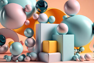 Fototapeta na wymiar 3D render abstract geometric background, pastel creative shapes