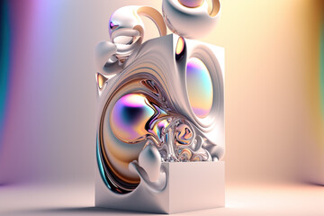 3D render abstract geometric background, pearl creative shapes