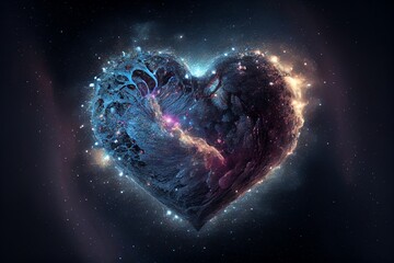 Heart-shaped background nebula in space. Generative AI